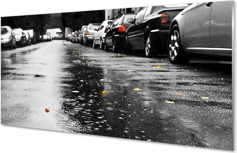 Panel szklany do Kuchni Samochody na Jesiennej Drodze