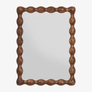 Prostokątne Lustro Ścienne Z Drewna Mango Tessaia Ciemny Drewniany Uchwyt & 60 X 80 Cm - Sklum
