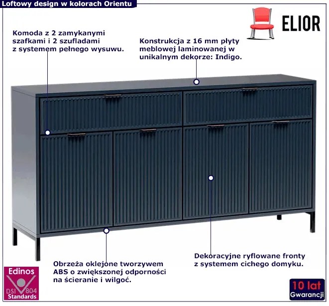 Granatowa komoda z lamelami N7-H74