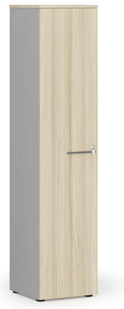 Szafa biurowa wąska PRIMO GRAY, 1781 x 400 x 420 mm, szary/dąb naturalny