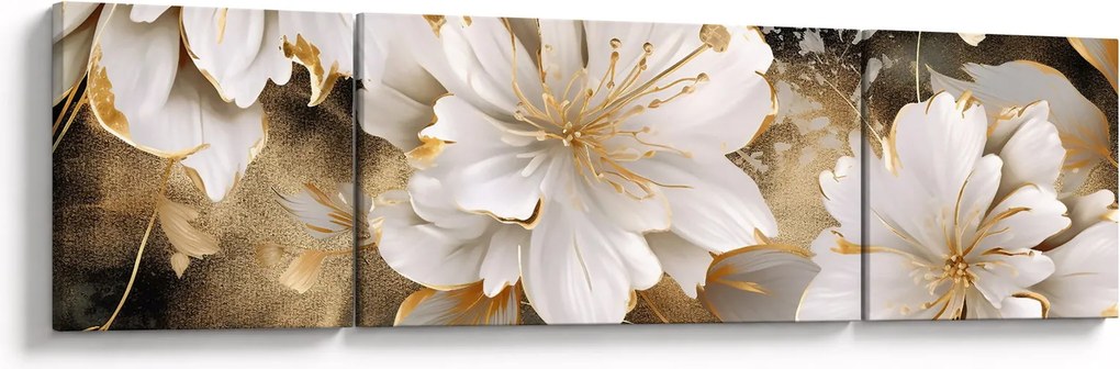 Obraz - Kwiaty w kolorze złotym (170x50 cm)