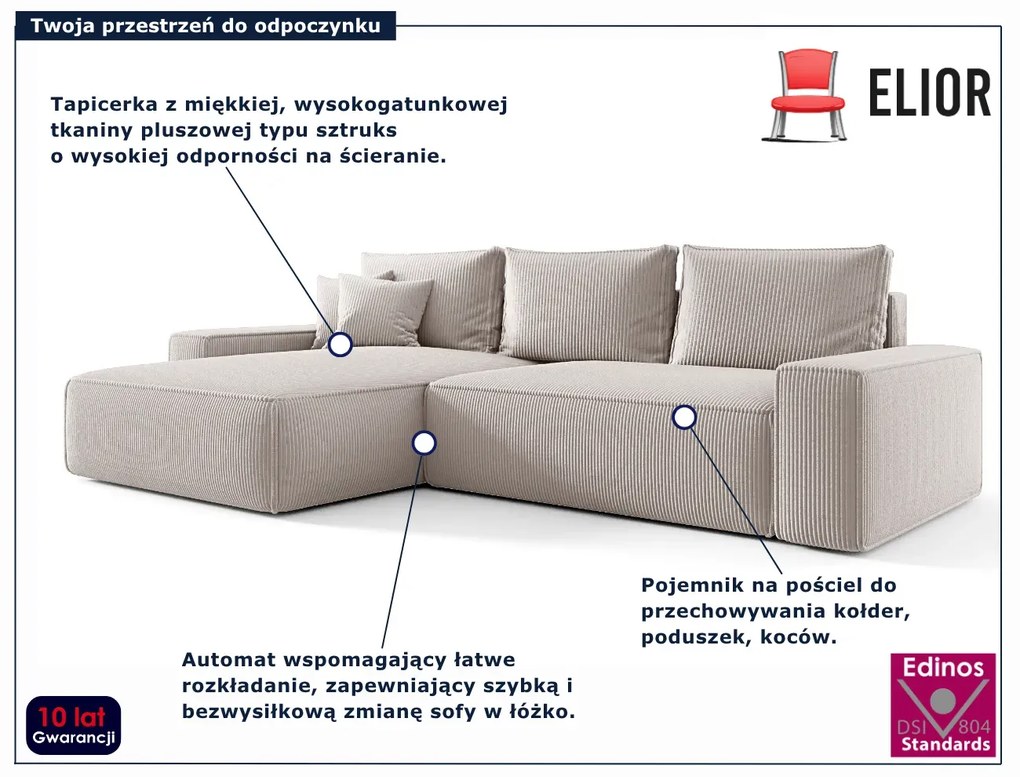 Kremowy narożnik rozkładany z pojemnikiem F2-E62