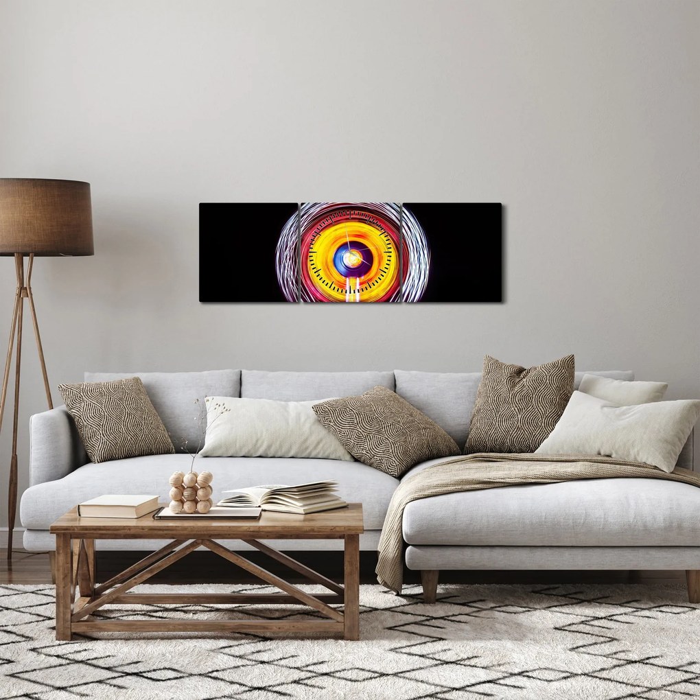 Obraz świateł w kręgu (z zegarem) (90x30 cm)