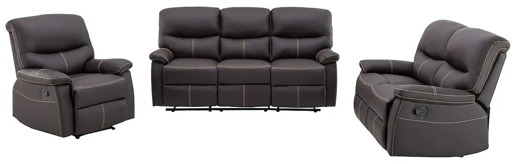 Kanapa 3+2-osobowa oraz fotel z funkcją relax z ekoskóry w kolorze brązowym CANBY