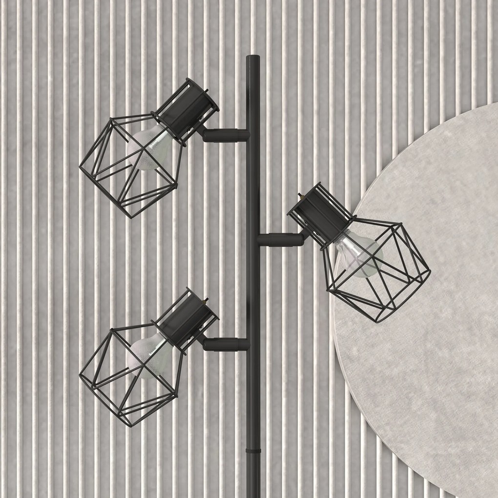 HOMCOM Lampa stojąca z 3 regulowanymi elementami oświetleniowymi, struktura przypominająca drzewo, do salonu i sypialni, metal, Kolor Czarny