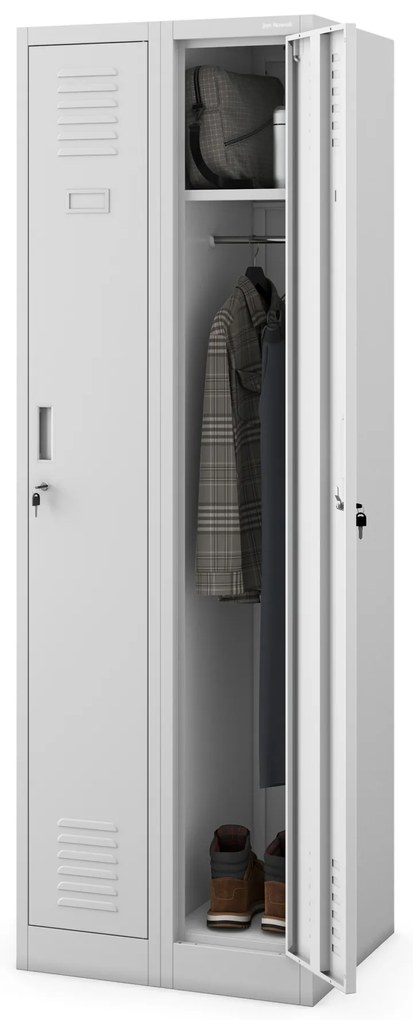 Szafka pracownicza metalowa dwukomorowa szara: KACPER II, 600 x 1800 x 500 mm