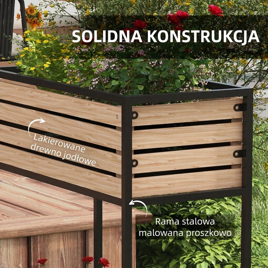 Outsunny Skrzynka na Kwiaty Podwyższony Grząd, Odporny na Warunki Atmosferyczne, 3 Skrzynki do Sadzenia, 83 cm x 39 cm x 100 cm, Naturalny + Czarny