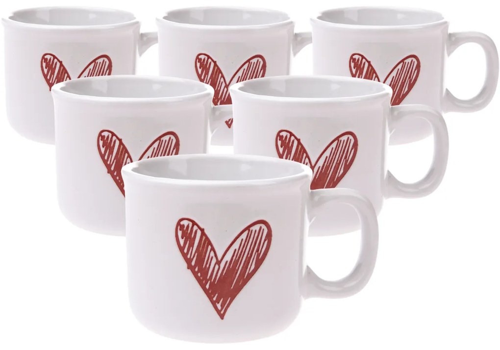 Zestaw 6 ceramicznych kubków Srdíčko II, 90 ml,czerwone