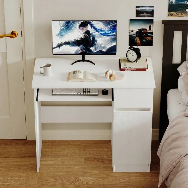 Biurko komputerowe białe – nowoczesne biurko młodzieżowe z szufladą I półką