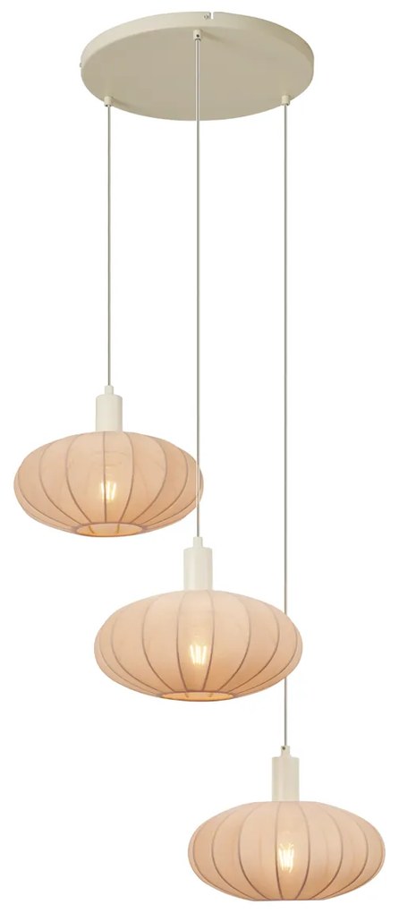 Lampa wisząca Japandi beżowa z materiałowym abażurem 3-źródła światła - BidaJapandi Oswietlenie wewnetrzne