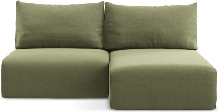 Zielony aksamitny rozkładany narożnik ze schowkiem (prawostronny/z szezlongiem) Kalena – Makamii