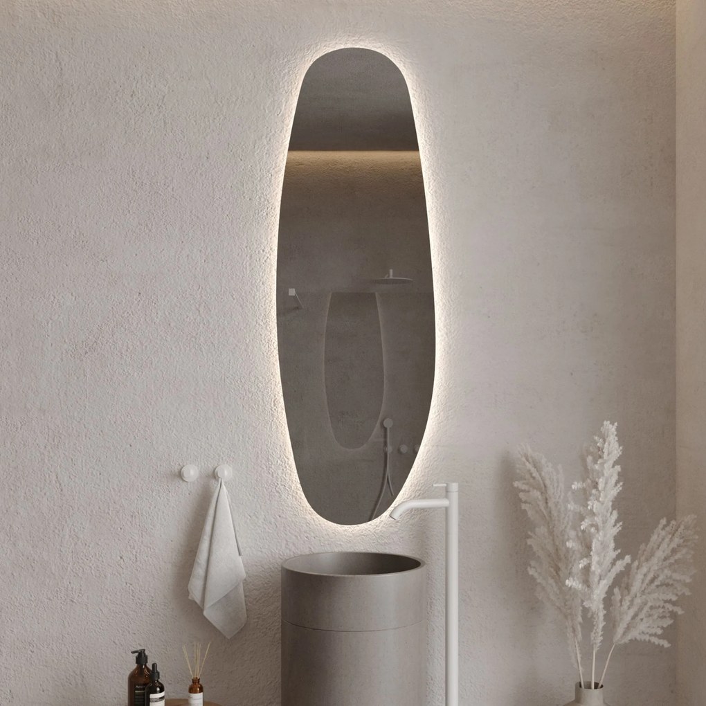 Lustro owalne z podświetleniem bezramowe 55 x 150 cm DELIS LED | Różne kolory szkła