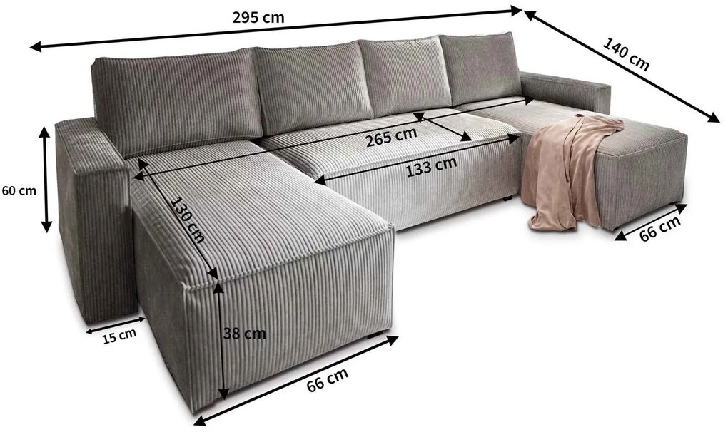 Narożnik w kształcie U SMART COSARO 295x140 cm, jasnoszary