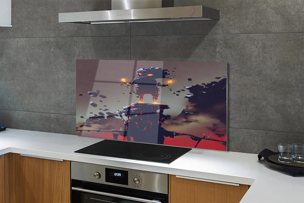 Panel szklany do Kuchni Postać wyłaniająca się z Dymu i Ognia