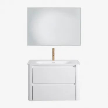Zestaw Wiszących Mebli Łazienkowych 80x50 Cm Z Drewna Zintegrowany Z Umywalką Egerton Biała & Prostokątna Lampa Led - Sklum