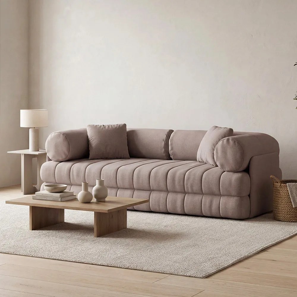 Szarobeżowa rozkładana sofa z materiału bouclé 206 cm Kemi – Cosmopolitan Design