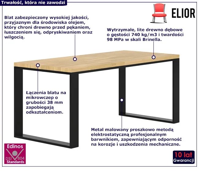 Prostokątny dębowy stół loftowy 160 x 80 - Olvo