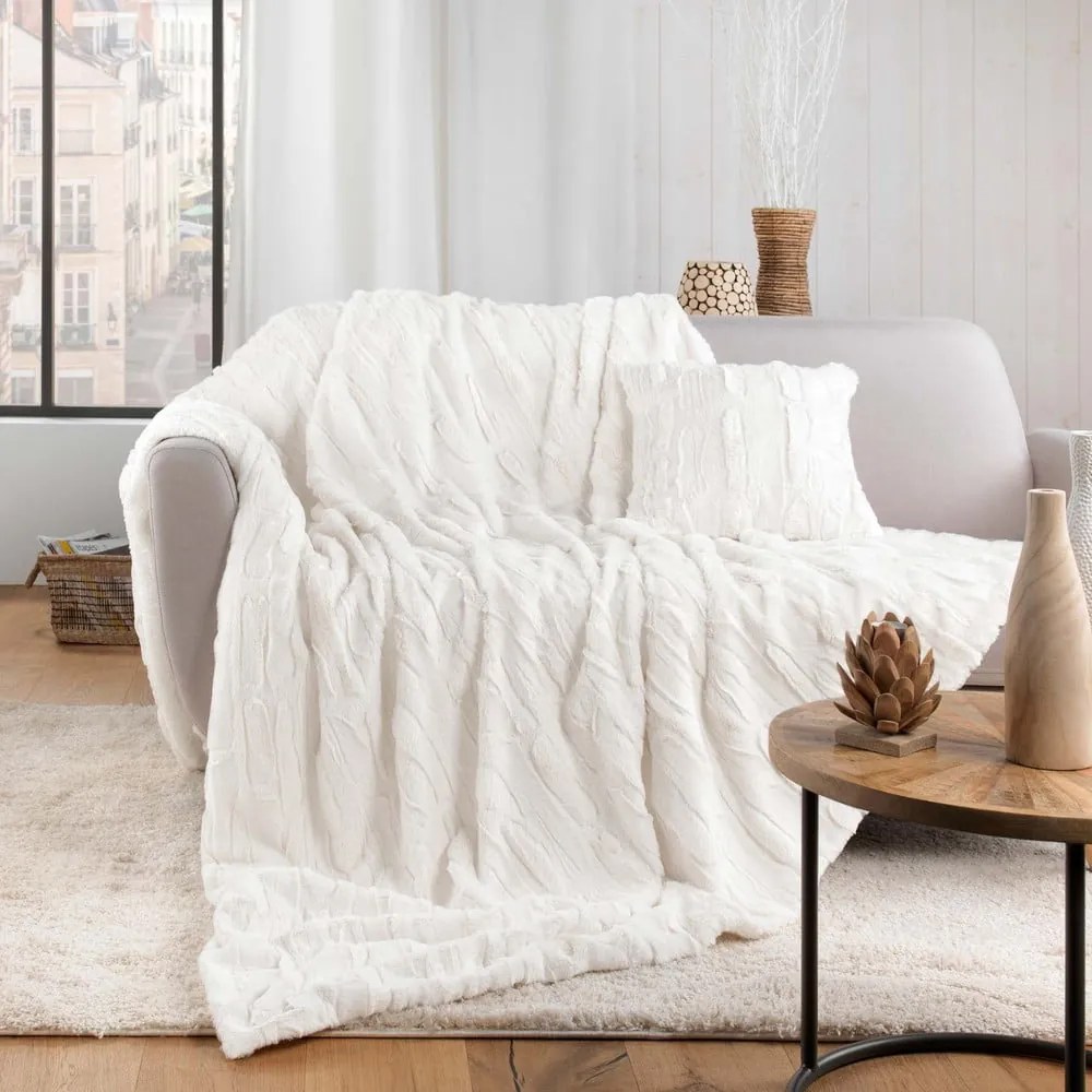 Kremowy koc z mikropluszu 180x220 cm Foxy – douceur d'intérieur