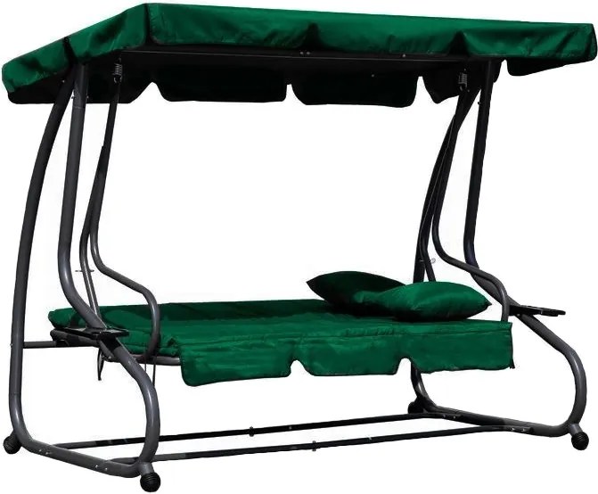 Huśtawka ogrodowa 3-osobowa z funkcją spania i daszkiem Valencia, zielony