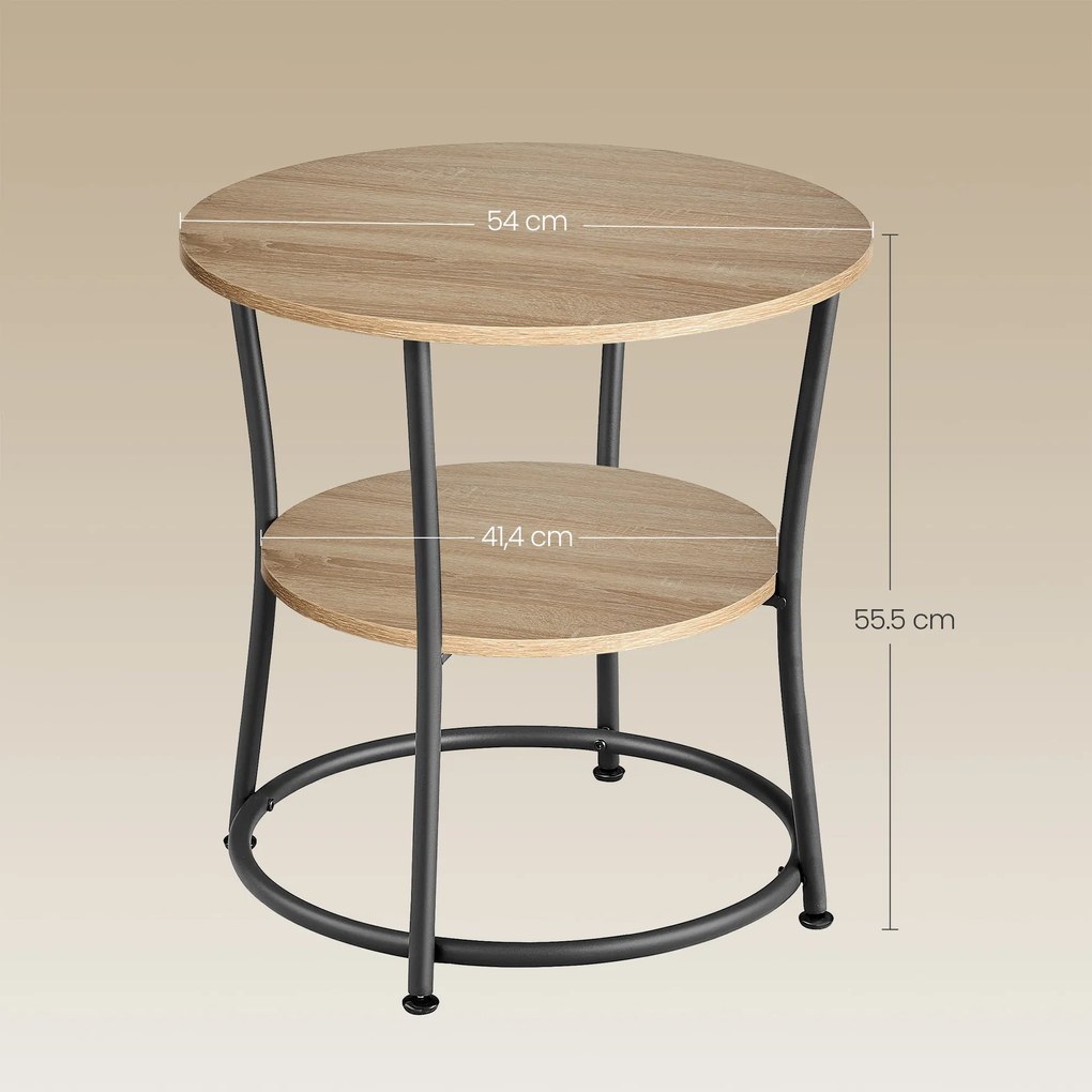 Stolik Kawowy Okrągły z Półką - sonoma - LET056B11