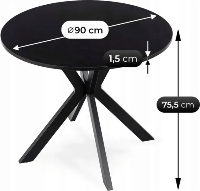 Stół Okrągły LAUREN 90 cm Czarny Loft Nowoczesny