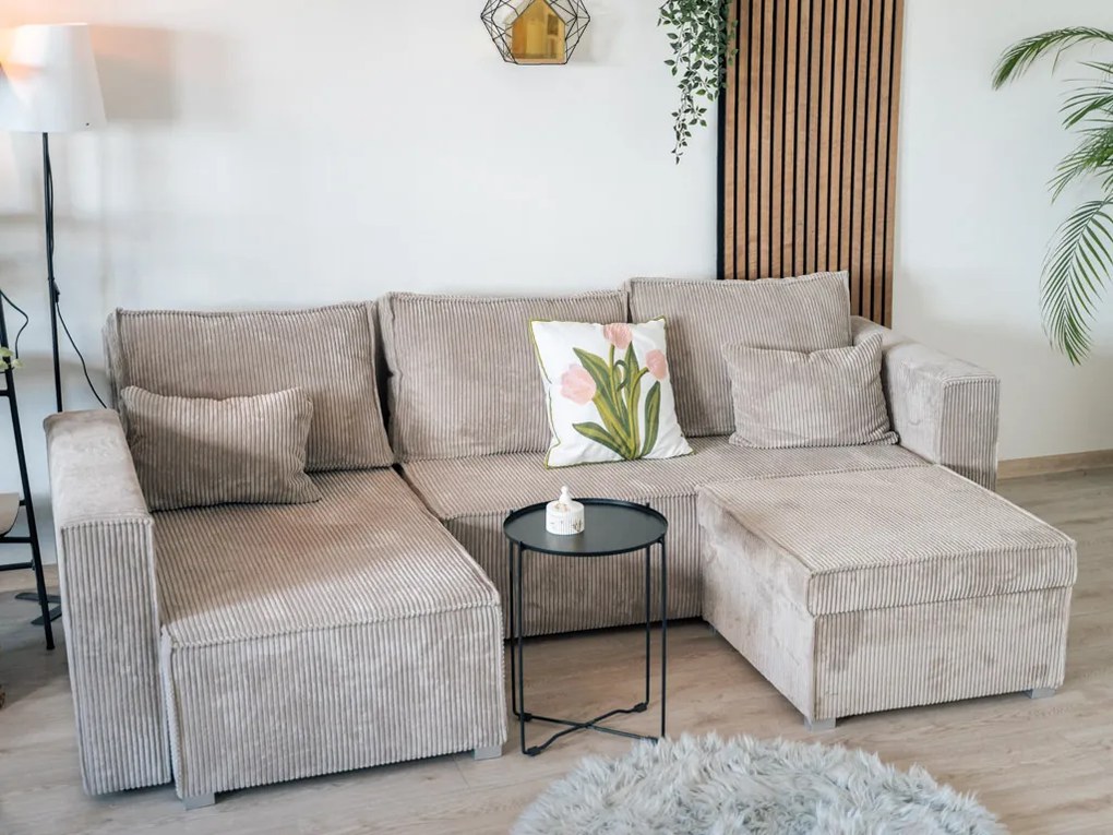 Jasnobeżowy taboret SMART COSARO ze schowkiem 65x65 cm