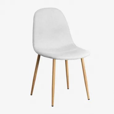 Zestaw 4 Krzeseł Jadalnianych Glamm Drewno Naturalne & Tkaniny Distressed White & Tela - Sklum