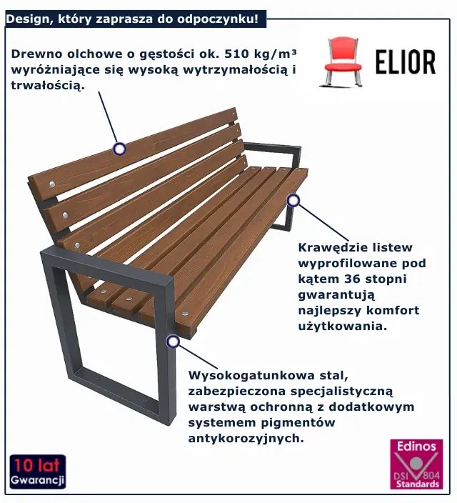 Ławka ogrodowa z metalowymi nogami w kolorze orzech 182 cm - Vepa