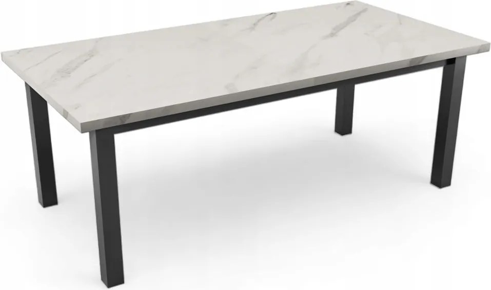 STÓŁ PROSTOKĄTNY NOWOCZESNY + Marmur Biały Laminat 80x140/180 + nogi drewniane