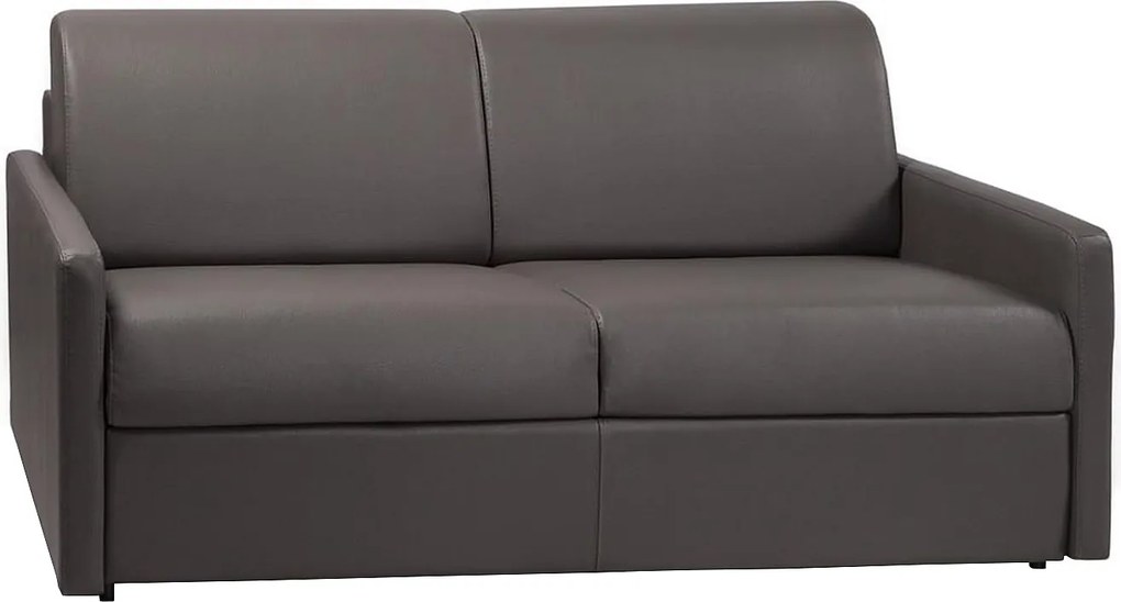 Kanapa 3-osobowa rozkładana typu express z szarej ekoskóry z siedziskiem z pianki z pamięcią kształtu - Powierzchnia 140 cm - Materac 22 cm z pianki i z siedziskiem z pianki z pamięcią kształtu CALIFE