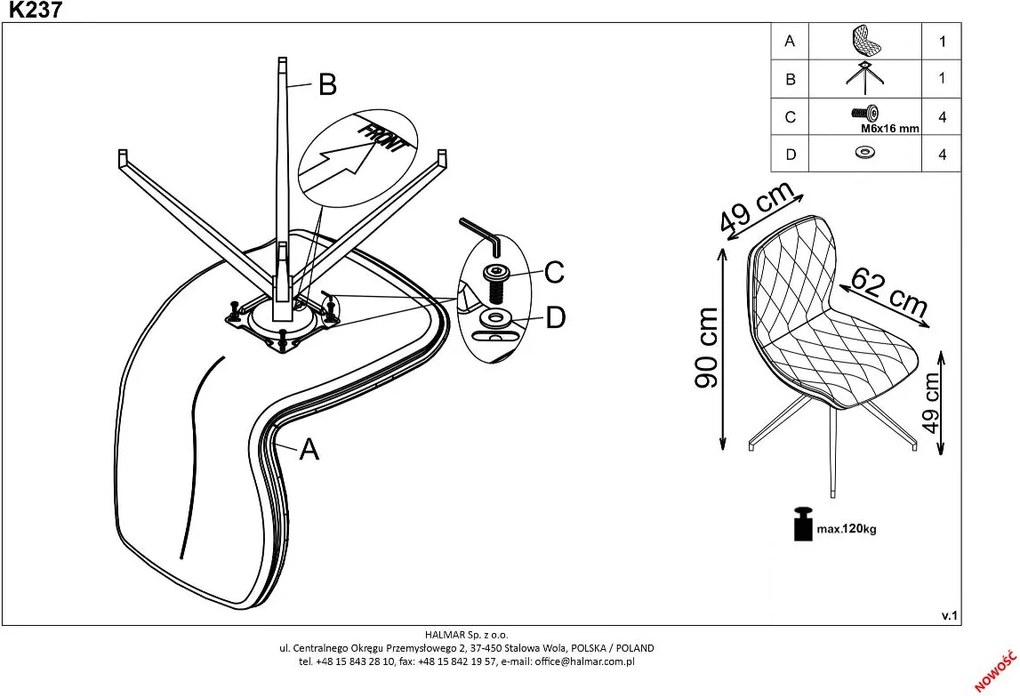 Pikowane krzesło na giętych nogach K237