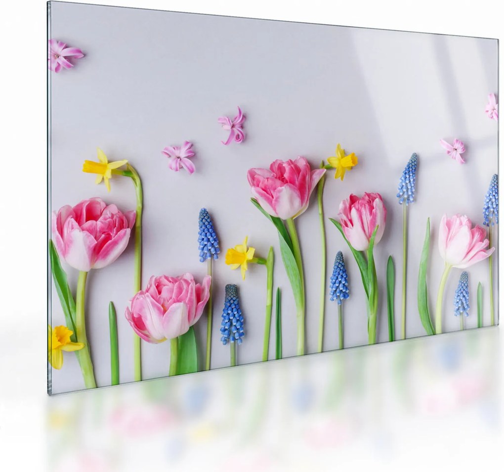 Obraz na szkle wiosennych kwiatów (70x50 cm)
