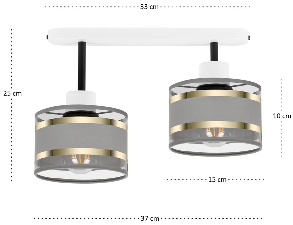 Lampa sufitowa biała dwupunktowy spot z szarymi abażurami T-3306WE-GRG