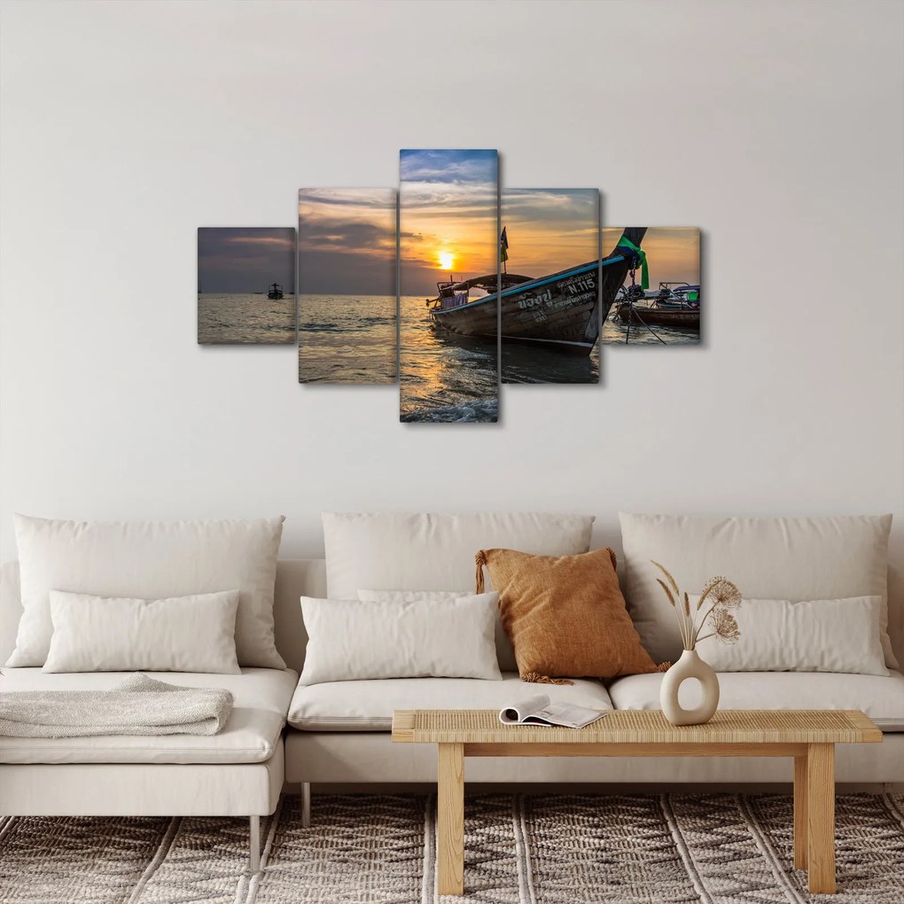 Obraz statku na brzegu (125x70 cm)