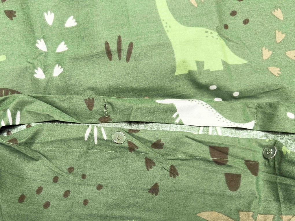 PrzytulneMieszkanie.pl PrzytulneMieszkanie.pl Bawełniana pościel do łóżeczka DINO STEPS ciemnozielona Rozmiar pościeli: 45 x 65 cm | 90 x 135 cm