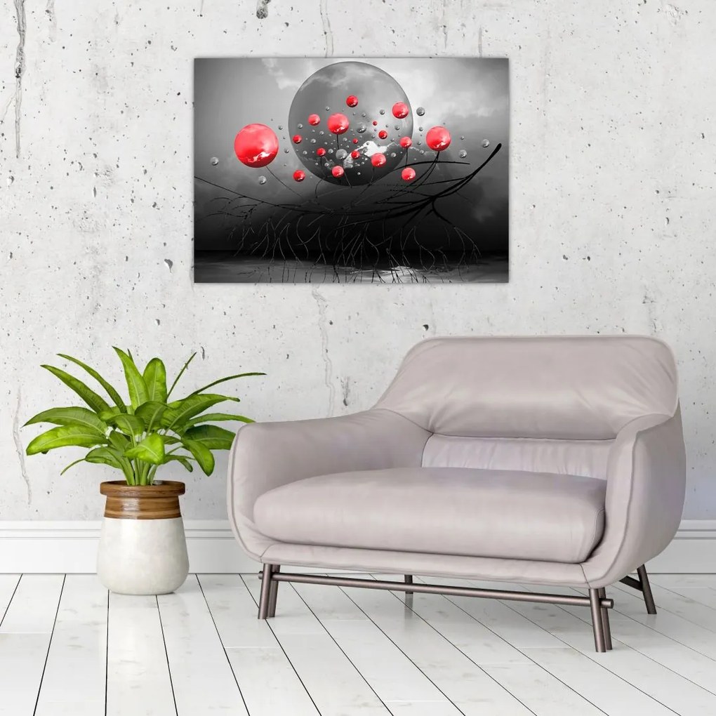 Obraz na szkle - czerwone abstrakcyjne kule (70x50 cm)