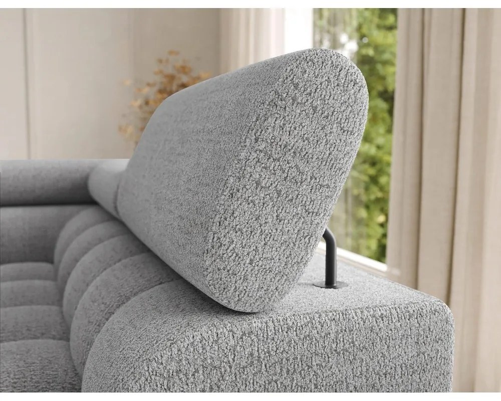 Szary rozkładany narożnik z materiału bouclé (prawostronny/w kształcie litery U) Feraria – ELTAP