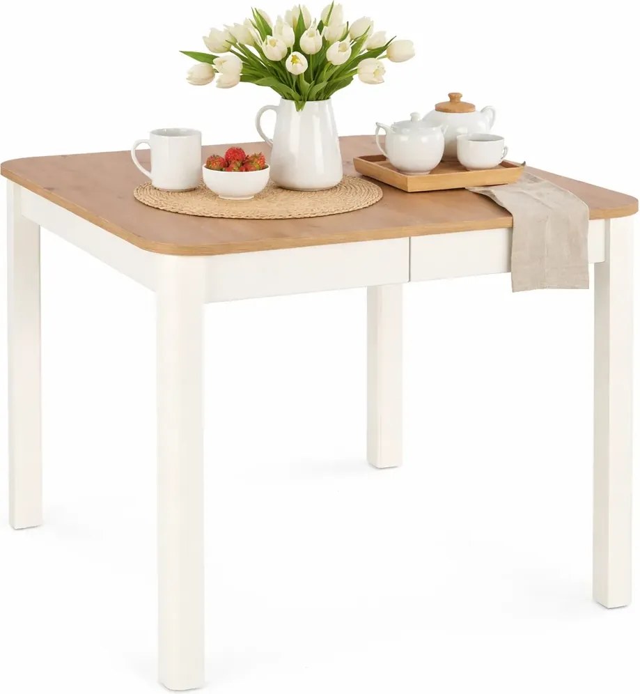 Biały + dąb artisan rozkładany stół kwadratowy do salonu K2-N28