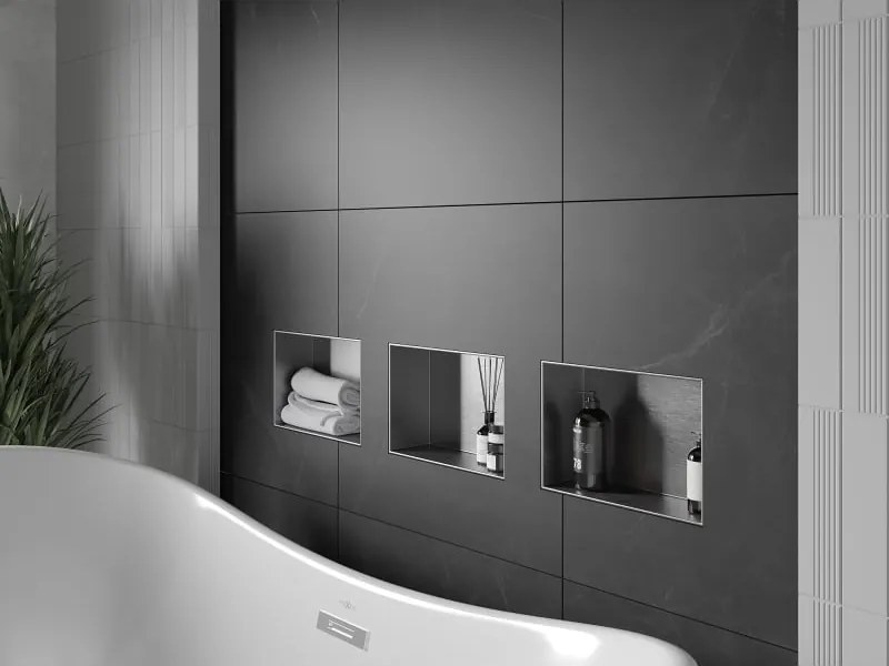 Mexen X-Wall-NR półka wnękowa bez kołnierza 30 x 20 cm, inox - 1911302010