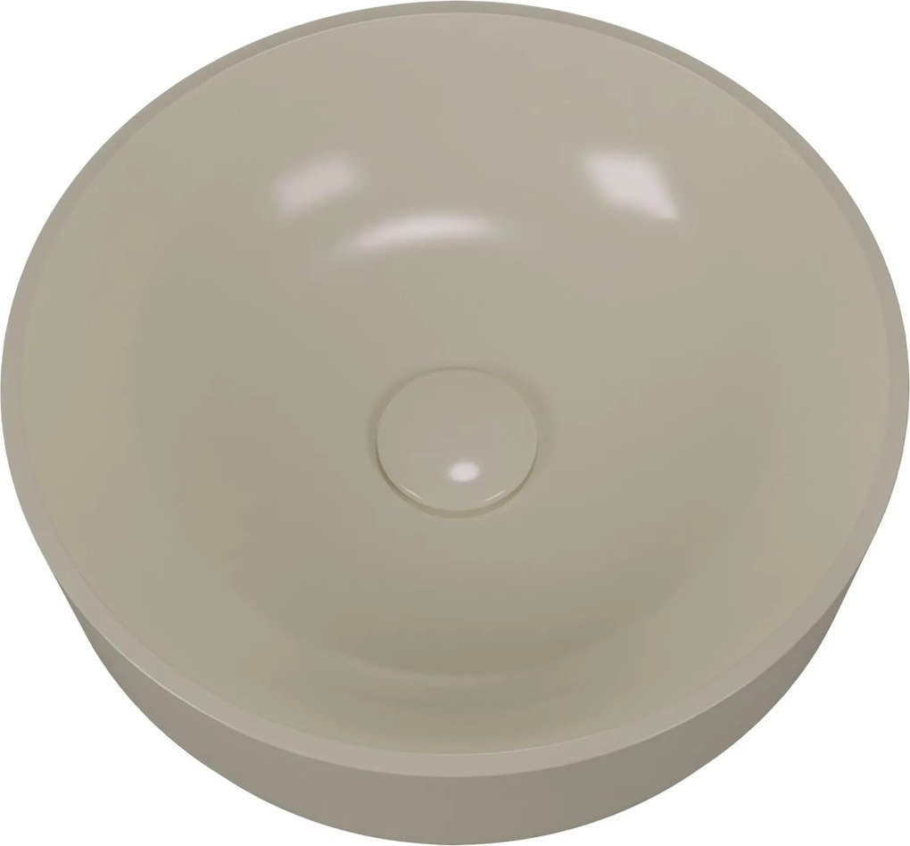 Umywalka z konglomeratu nablatowa okrągła beżowa 40 cm KALMI beige mat