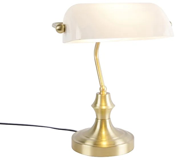 Klasyczna lampa notarialna złota z opalowym szkłem - Banker klasyczny/Antyczny Oswietlenie wewnetrzne