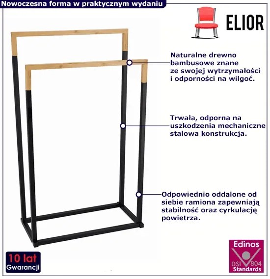 Czarny dwuramienny stojak na ręczniki N2-F42
