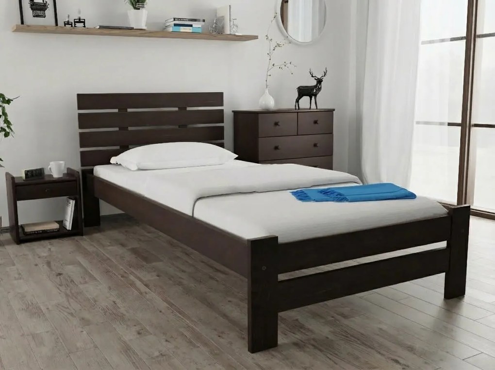 Łóżko PARIS podwyższone 90 x 200 cm, orzech Stelaż: Ze stelażem listwowym rolowanym elastycznym, Materac: Materac Sommera 18 cm