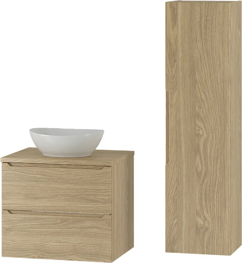 Zestaw do Łazienki 60cm Szafka z Blatem Umywalka Słupek Dąb Olejowany Etna