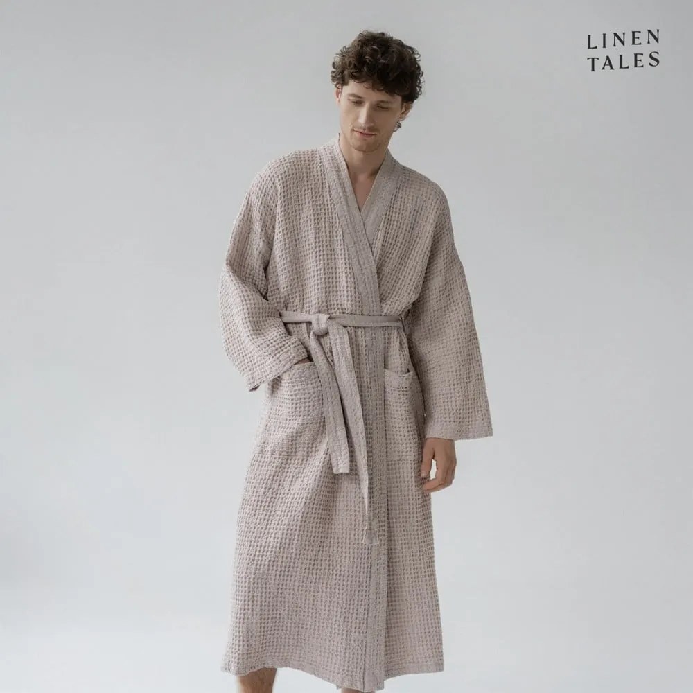 Beżowy szlafrok w rozmiarze S/M Honeycomb – Linen Tales