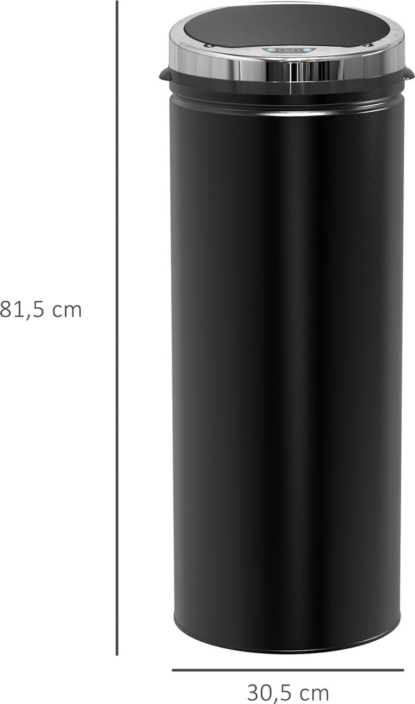 HOMCOM Kosz na śmieci automatyczny z czujnikiem ruchu Stal nierdzewna Elegancki design 30 5x30 5x81 5cm Czarny | Aosom PL