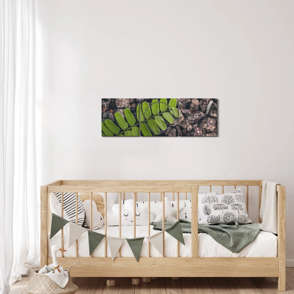 Obraz zielonej rośliny (z zegarem) (90x30 cm)