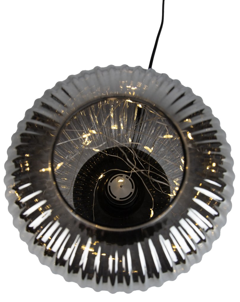 Lampa stołowa Art Deco czarna z przydymionym szkłem ze sznurem świetlnym E27 - Karel ArtDeco Oswietlenie wewnetrzne