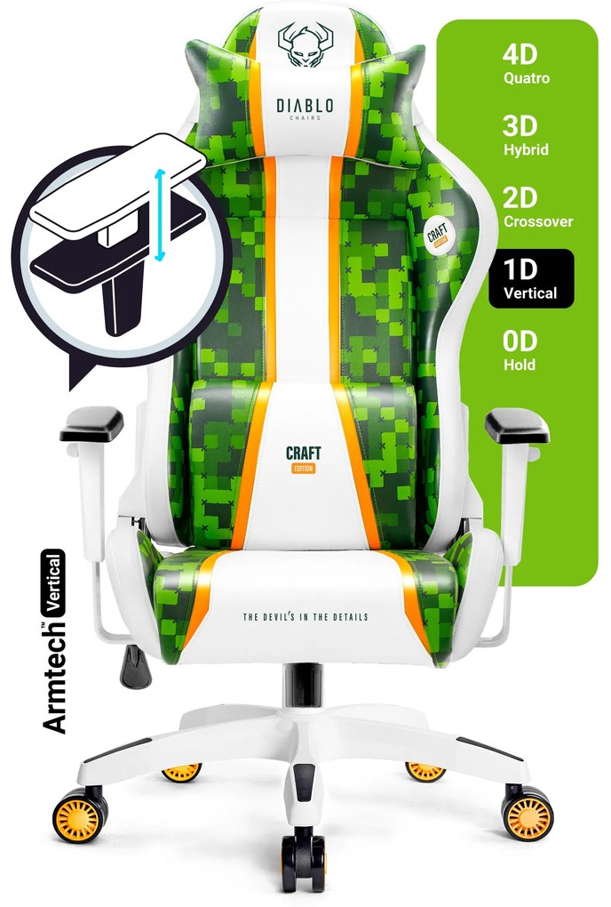 Fotel gamingowy Diablo X-One 2.0 Normal Size, Craft Edition, biało-zielony