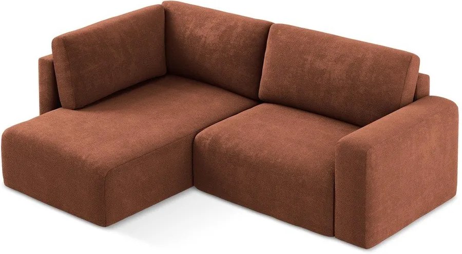 Rozkładany/ze schowkiem narożnik z tkaniny szenilowej (lewostronny/w kształcie litery L) w kolorze terakoty Kona – Makamii